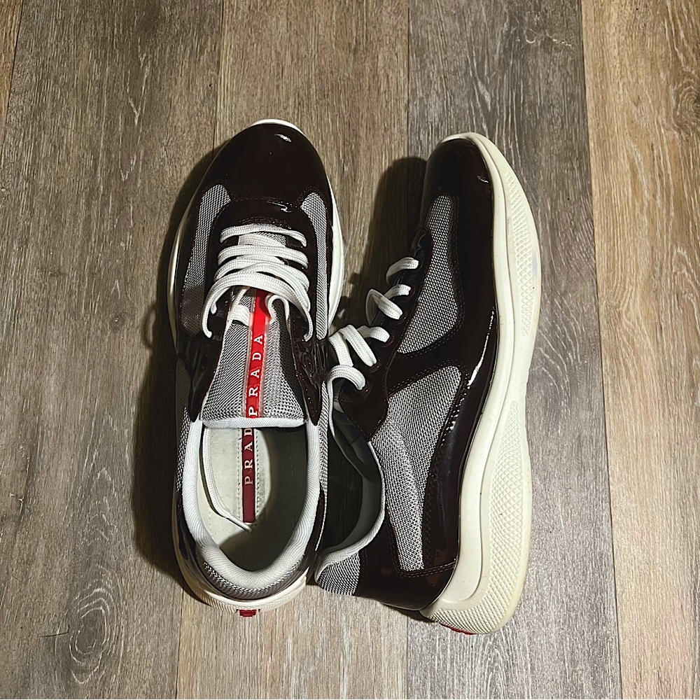 Prada American Cup Brown Chocolate Patent Sneakers size 45 (11-12) 🔥🔥 RARE